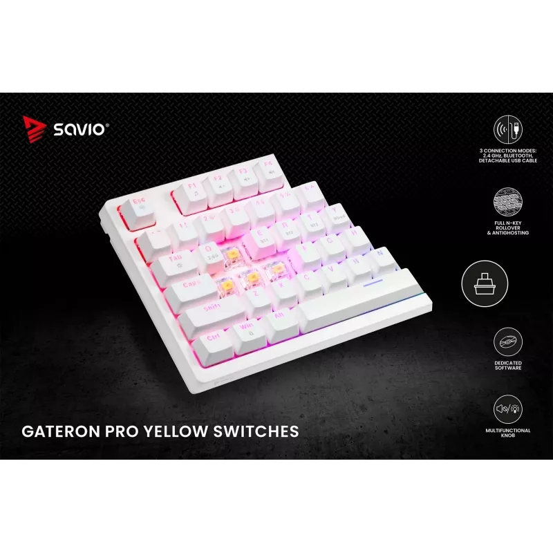 SAVIO PHENIX WHITE Wireless Mechanical Keyboard, Gateron Red Pro, ABS