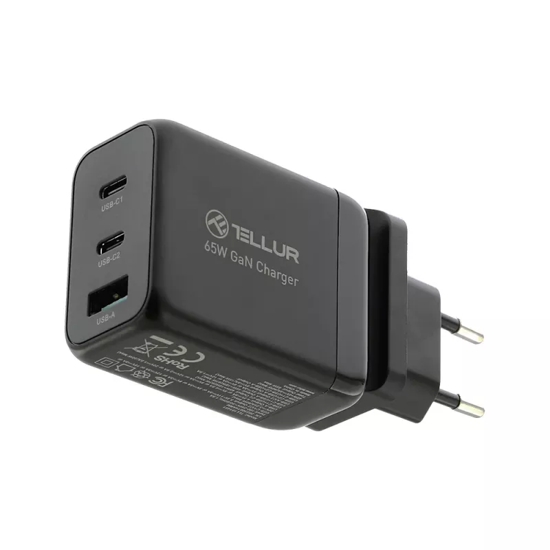 Wall Charger Tellur TLL151451 65W, 3-port (2x USB-C, 1x USB-A)
