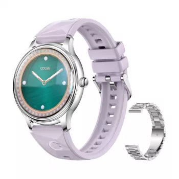 Smartwatch Colmi L28 Silver-Purple with Purple Leather Strap