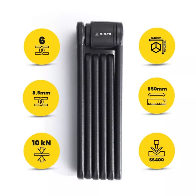 Folding bike lock MANTA XR00FL01 — segmented design for frame mounting