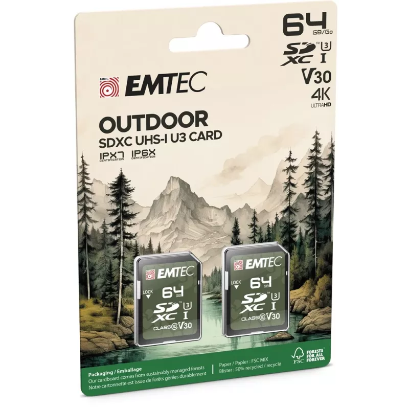 Flash memory Emtec 64GB UHS-I U3 V30 Outdoor ECMSD64GXCU3ORP
