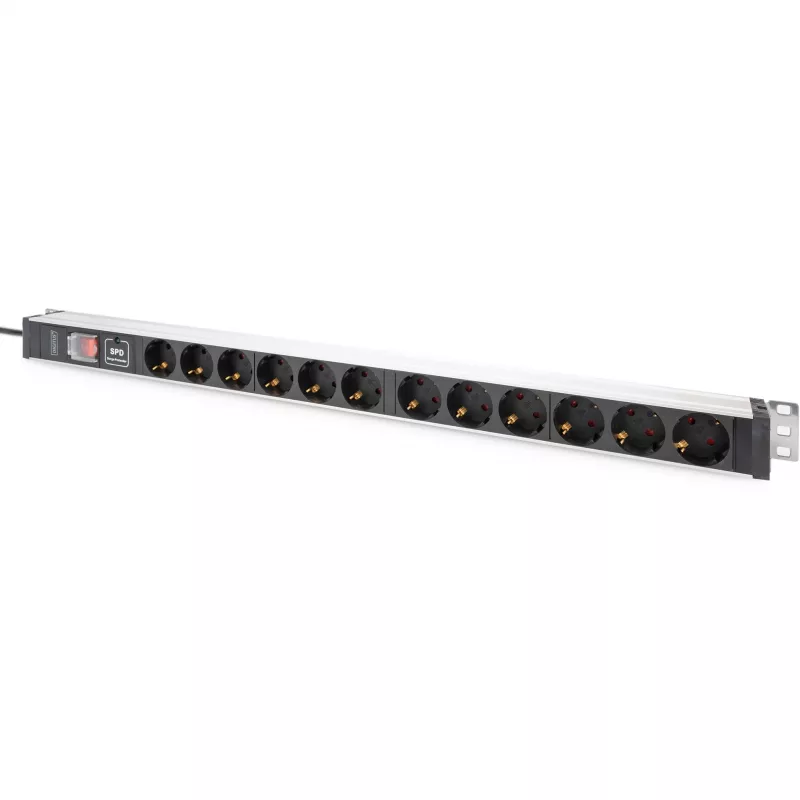 Digitus Socket strip 12-way safety sockets aluminum profile surge protection 2m cable