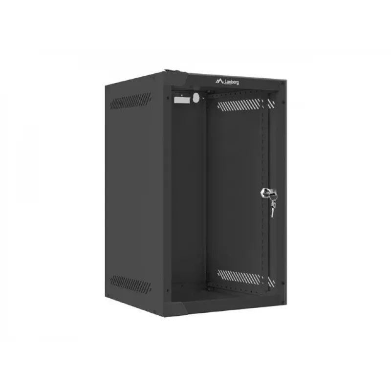 Lanberg WF10-2309-10B 9U 10-Inch Wall-Mount Rack Cabinet, 469x280x310 mm, Black, IP20, Glass Door, 20 kg Load