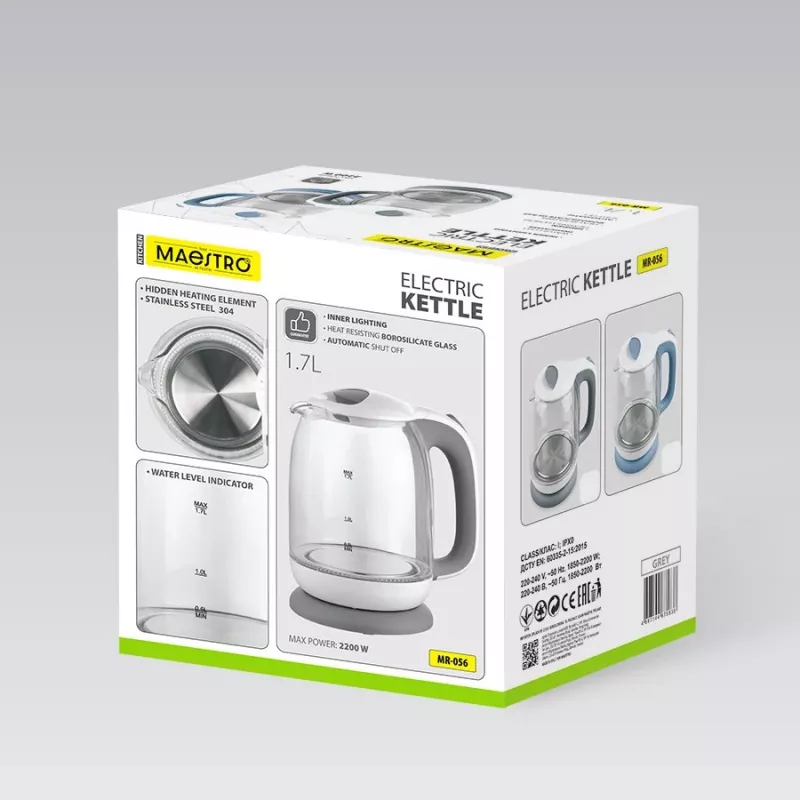Electric Glass Kettle Maestro MR-056-GREY 1.7 L 2200 W