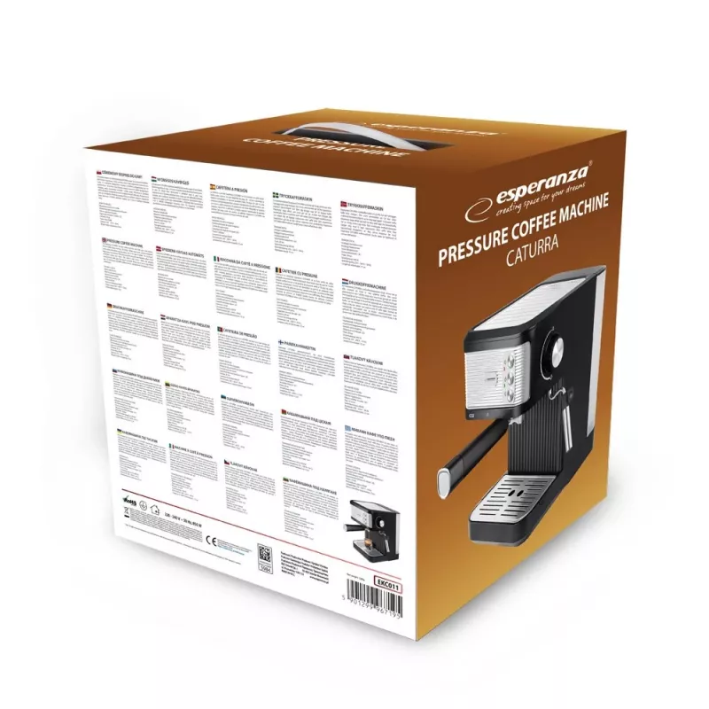 Espresso coffee machine ESPERANZA EKC011 — 1.8 L water tank, 850 W, 20 bar, touch control, milk frother
