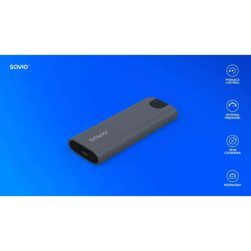 M.2 SSD enclosure SAVIO AK-67 Grey, USB 10 Gbit/s, single M.2 drive support