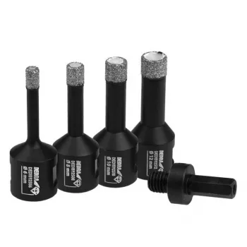 Hole saw set Dedra DED1592SZ01 — diamond cutting cups 6, 8, 10, 12 mm with adapter