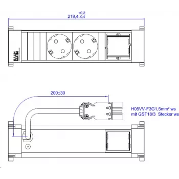 Power strip Bachmann 916.701 with 2× CEE 7/3 and 1× CM sockets