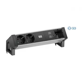 BACHMANN DESK2 ALU BLACK 2xSchutzkt.USB, USB Charger 22W A&C 0,2m GST18