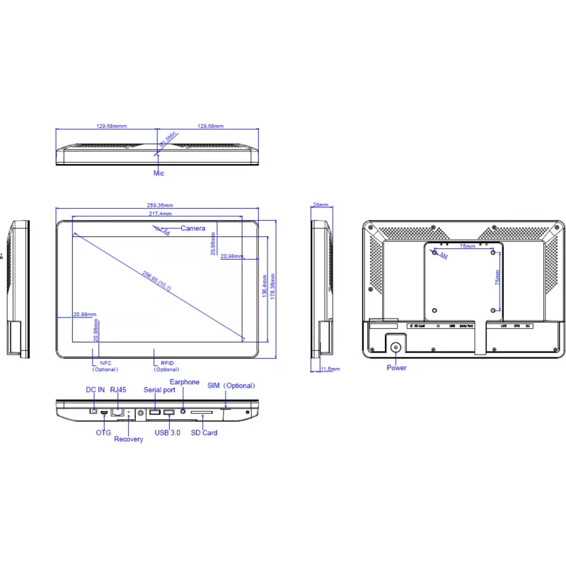 Tablet for meeting rooms ALLNET MT10RK3568A11PoENFC 10-inch Android 11 with PoE and NFC, RGB LED