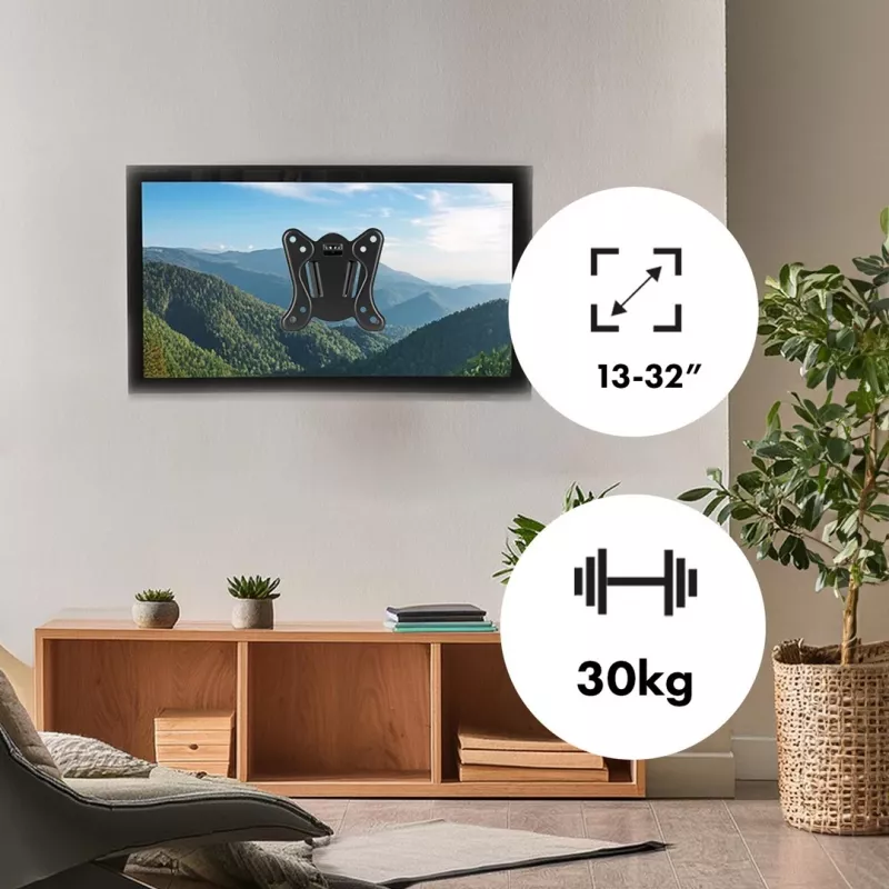 Maclean MC-416 TV Monitor Wall Mount 13-32 30kg Tilt Rotate max. VESA 100x100 Black Powder Coating LED OLED LCD Universal Bracket Holder
