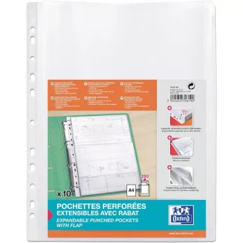 ELBA Expanding Punched Pocket, A4, PP, 0.2mm Crystal Clear, Open Top, with Large Closure Flap (M670619)