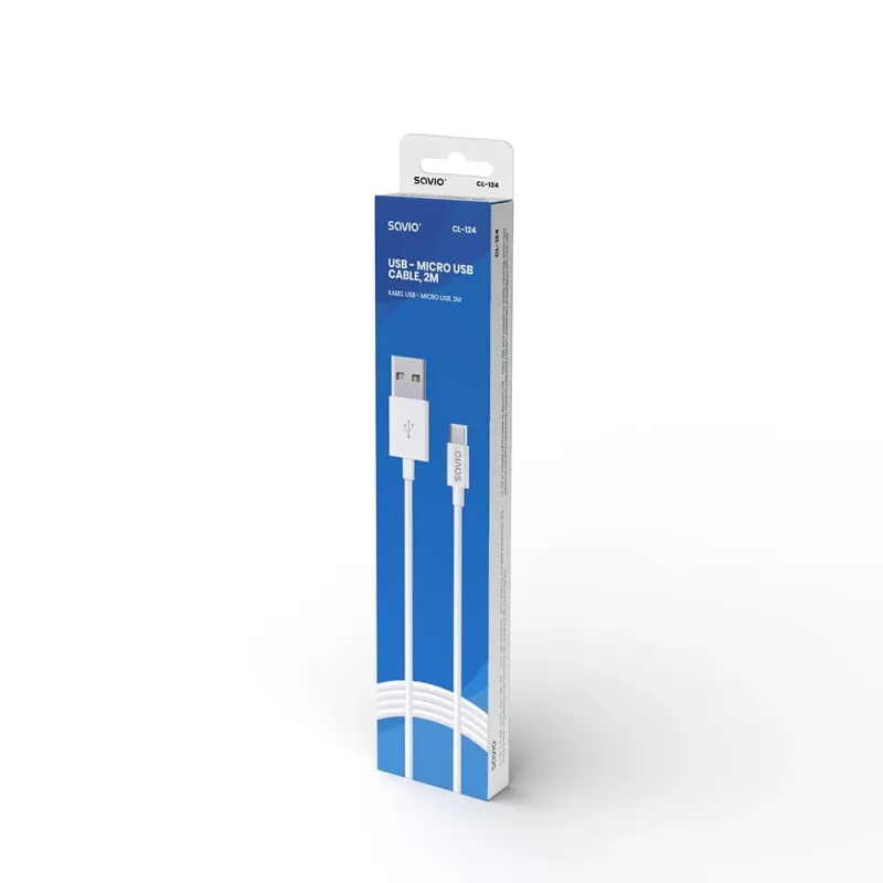 USB cable SAVIO CL-124 USB 2.0, USB A to Micro-USB B, 2 m, white