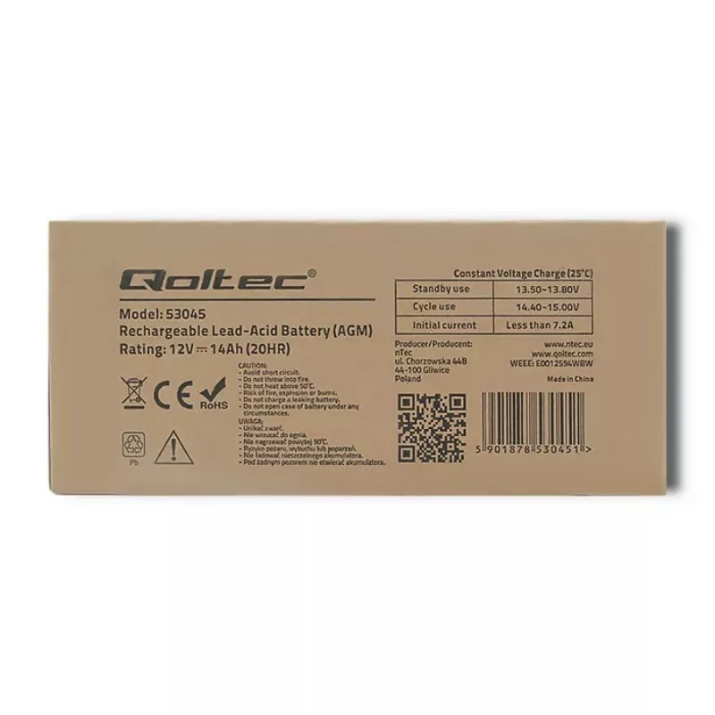 Qoltec 53045 AGM battery 12V 14Ah