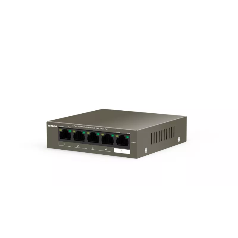 Network switch TENDA TEG1105P-4-63W-EU, 5x Gigabit RJ-45, 4x PoE (57.8W total), 10 Gbit/s switching