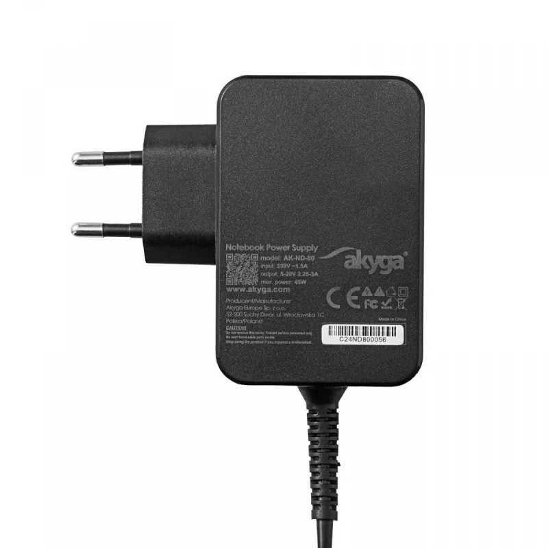 Power adapter Akyga AK-ND-80 45W 20V output, adjustable 2.25–3A