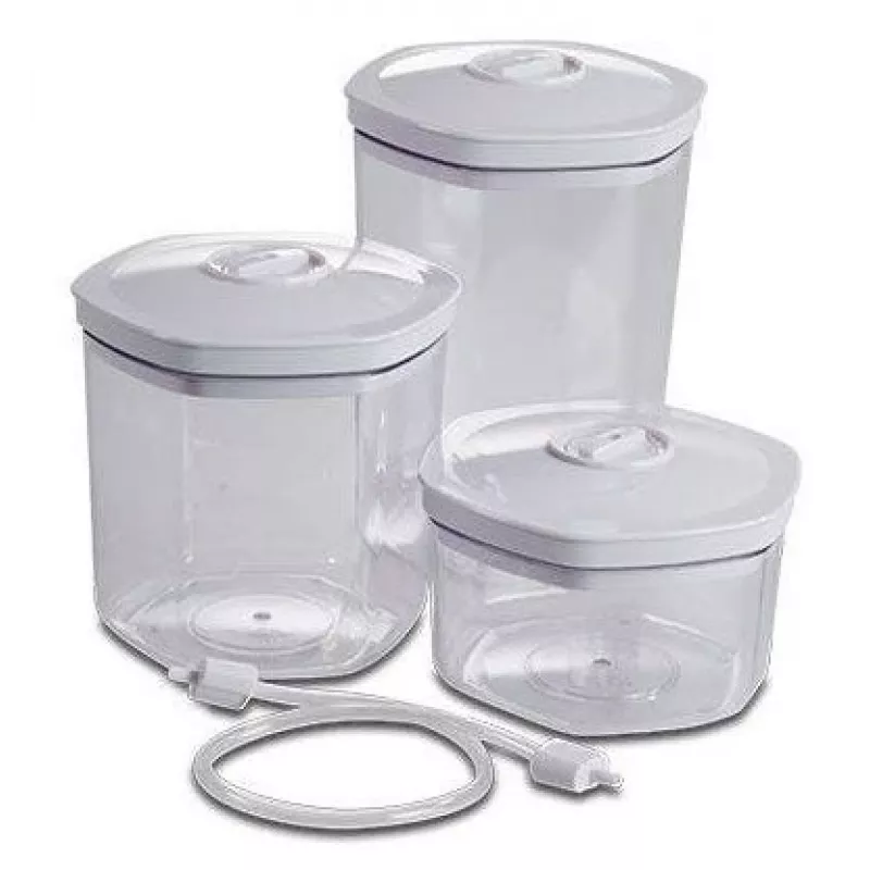 Vacuum food container set Solis 92278 — hexagonal 700 ml, 1.4 L, 2 L, white/transparent, suitable for fridge and freezer