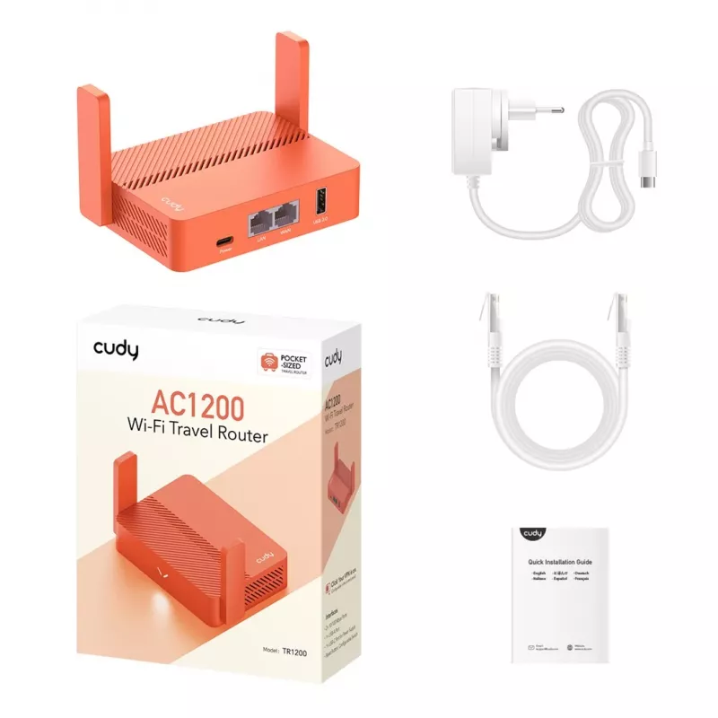 Portable router Cudy AC1200 (TR1200) — Orange, AC powered, 1x RJ-45 LAN/WAN, USB 2.0