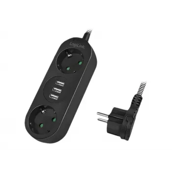Power Extension LogiLink LPS262U 1.5m 2 AC Outlets Indoor Black