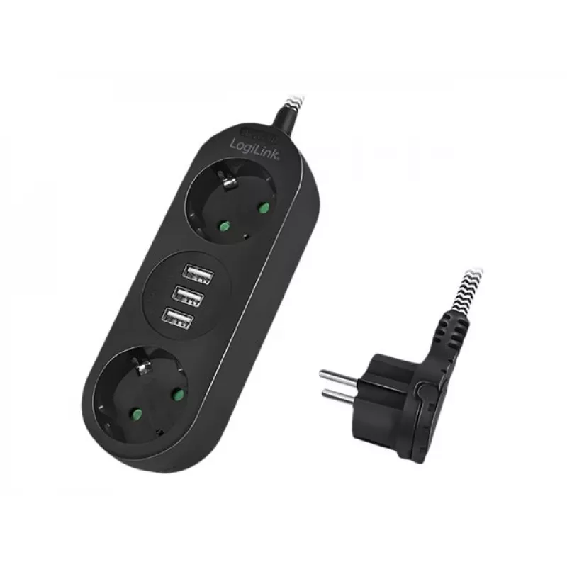 Power Extension LogiLink LPS262U 1.5m 2 AC Outlets Indoor Black