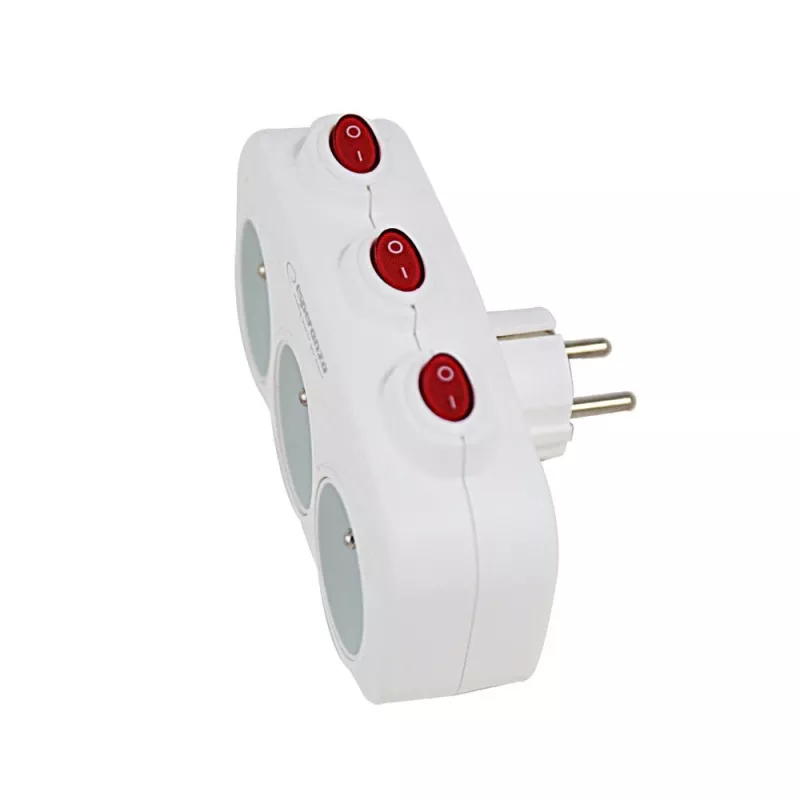 Power splitter ESPERANZA ELK307W — 3-socket switched indoor adapter, Type E plug, 220–240V, 16A, 3680W, white