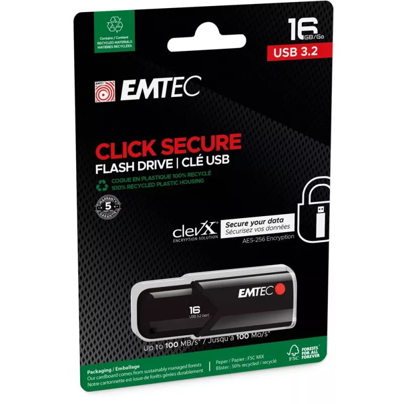 USB flash drive Emtec B120 Click Secure 16 GB USB Type-A 3.2 Gen 2 Black