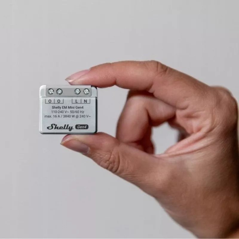 Smart relay Shelly Relay EM Mini Gen4 1-channel Wi‑Fi Matter Zigbee Bluetooth 8A, 110–240V, energy meter