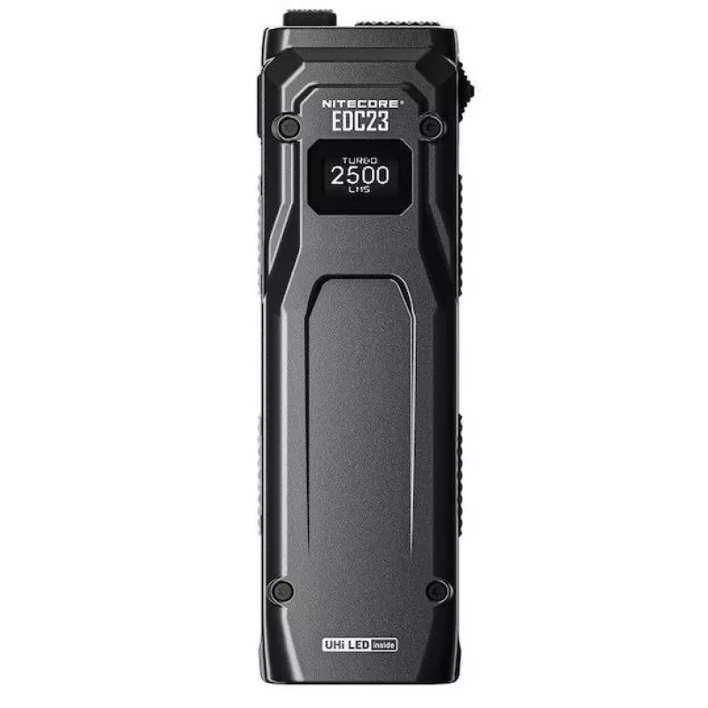 Hand flashlight Nitecore EDC23 — compact USB-rechargeable black, IP54 water/dust resistant, two LEDs, built-in battery, 0.101 kg