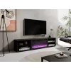 TV cabinet Cama Meble POLO 180x33x39 cm with electric fireplace 1400–1600 W, black, 2 shelves, laminate