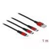 USB Charging Cable DeLOCK 3 in 1 Type-A to Lightning / 2 x USB Type-C 1 m black / red