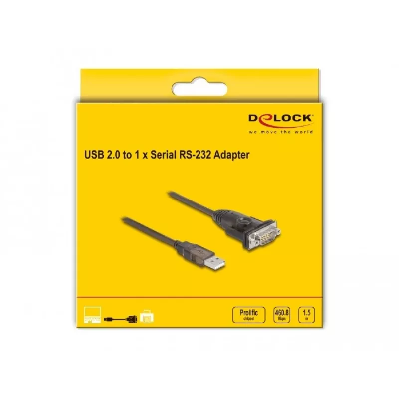 DeLOCK Adapter USB 2.0 Type-A to Serial RS-232 D-Sub 9 pin male 1.5m