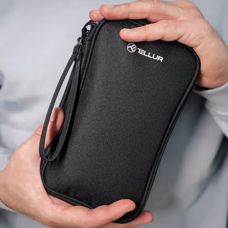 Cable organiser pouch Tellur TLL193011 — compact travel case for chargers, cables, adapters, black