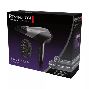 Hair dryer Remington D3190S — 2200 W, ionic, 3 heat levels, 2 speeds, cool shot, diffuser & concentrator (Silver/Black)