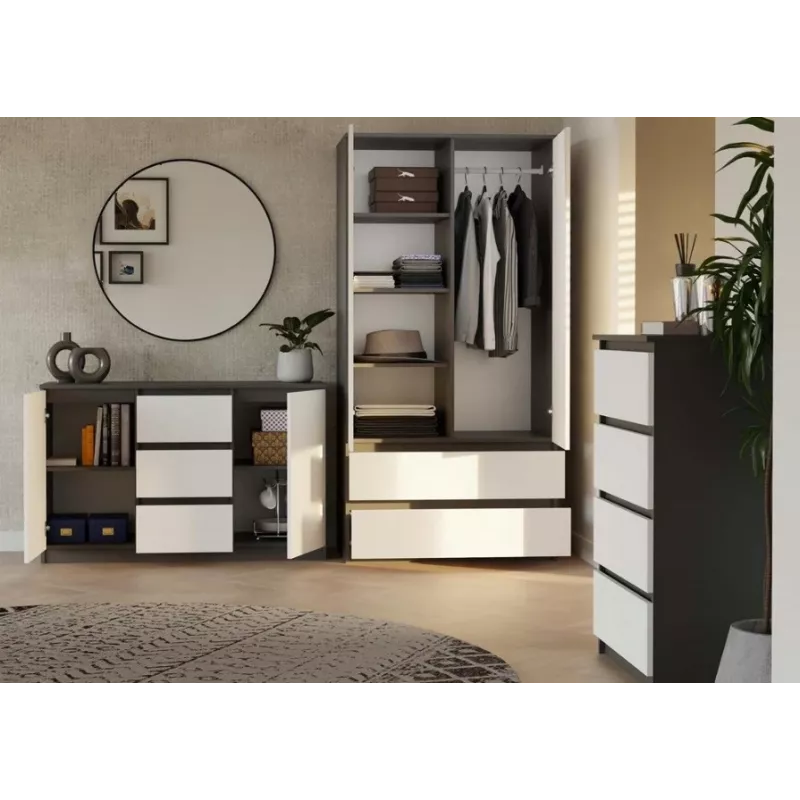 Chest of Drawers 2 Doors 3 Drawers top e shop M-MP-K-MAL-2D3S-ANTBIA — Anthracite frame, White doors, 1200×750×400 mm
