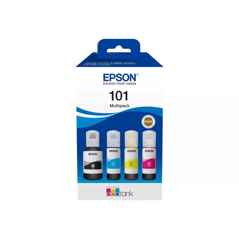 Original Epson EcoTank Ink Bottle 4-colour set — Black 127 ml, Cyan/Magenta/Yellow 210 ml (C13T03V64A)