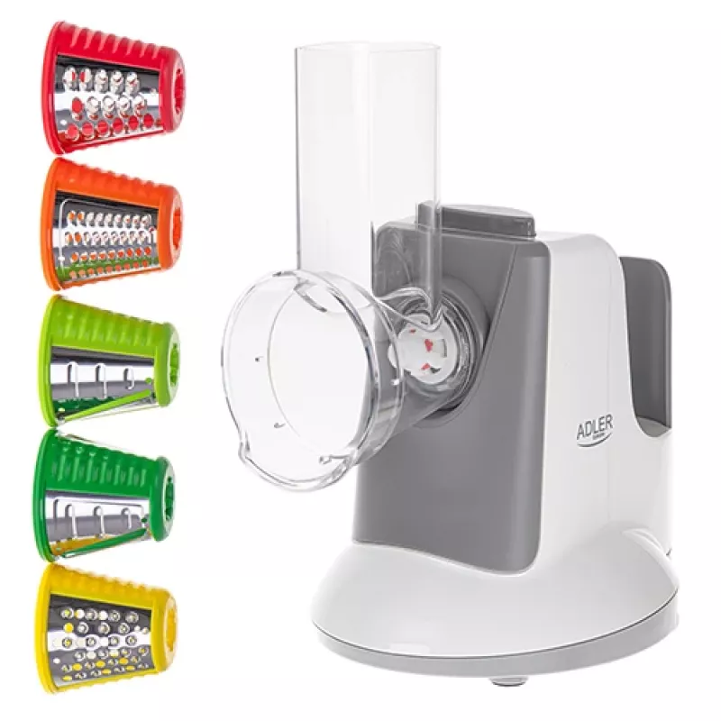 Vegetable slicer Adler AD 4815, 150 W, 5 nozzles, ABS housing, white/grey