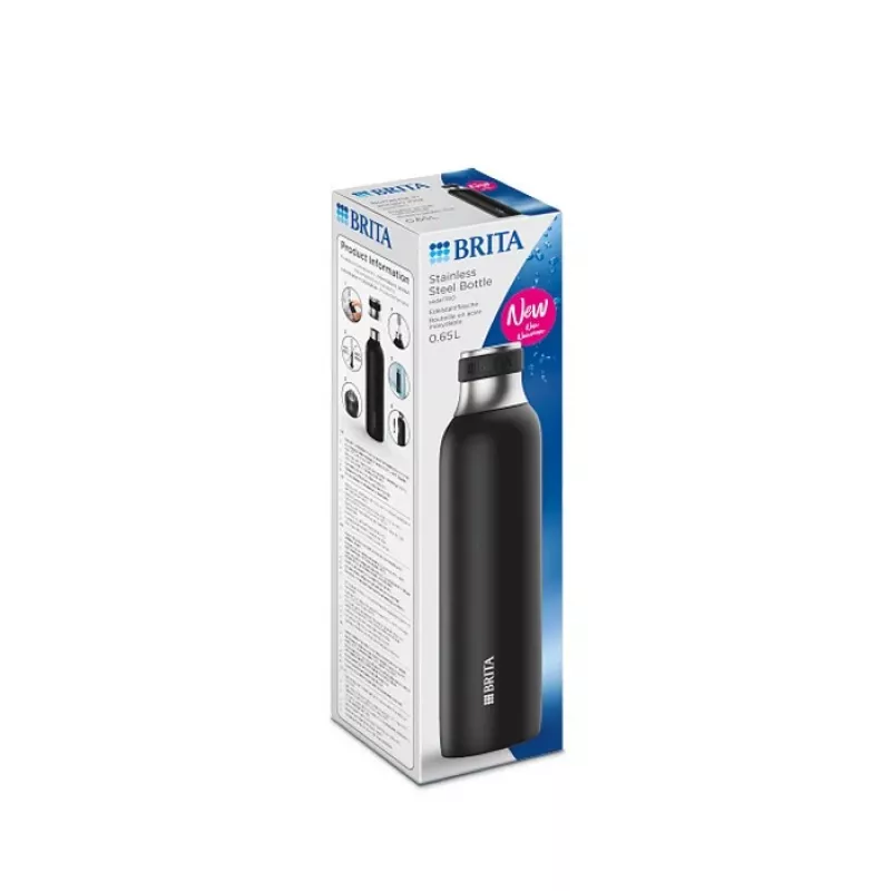 BRITA carbonating bottle 650 ml, stainless steel, black, dishwasher-safe