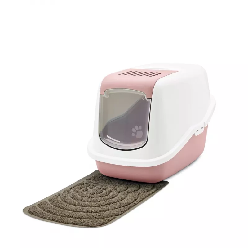 Covered cat litter box Savic Nestor White-Pink, hooded enclosed tray, 56×39×38.5 cm