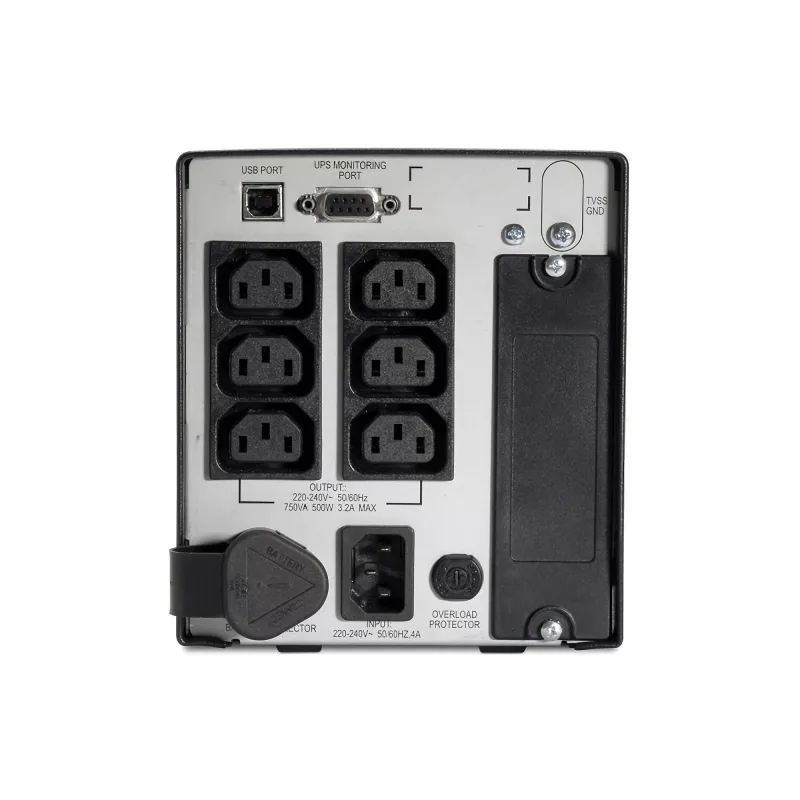 APC Smart UPS 750VA 230V USB with UL approval, 0.75 kVA, 500 W, 50/60 Hz, 340 J, IEC 60320, 4.8 min