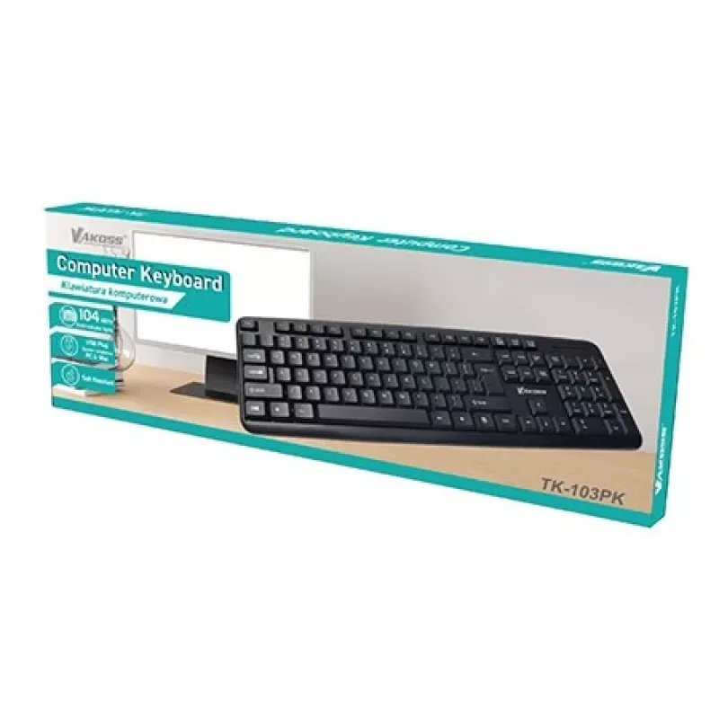 Wired full-size keyboard VAKOSS TK-103PK — USB, 104 keys, numeric keypad, black, 1.4 m cable