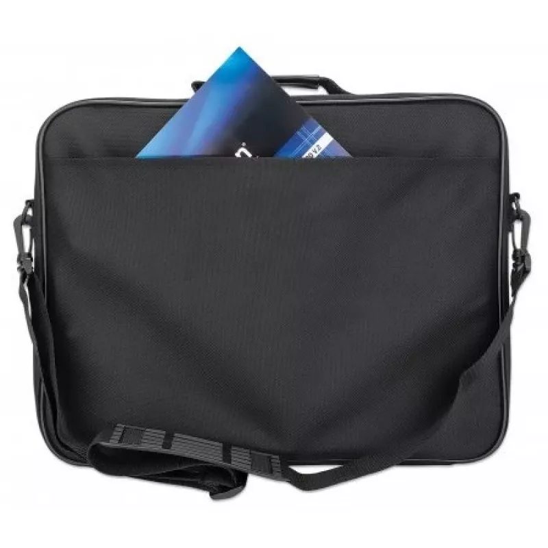 Manhattan Cambridge Laptop Bag 15.6 inch, Clamshell Design, Black, LOW COST, Accessories Pocket, Document Compartment on Back, Shoulder Strap (removable), Equivalent to Targus TAR300, Notebook Case, Three Year Warranty