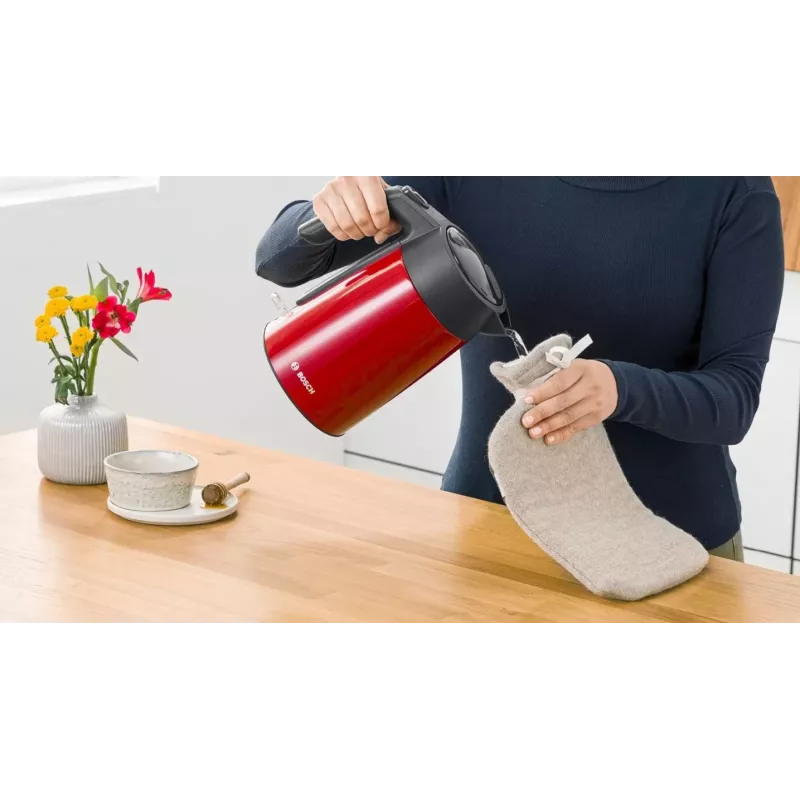 Electric kettle Bosch TWK7L464 — 1.7 L capacity, 2400 W, red, plastic housing