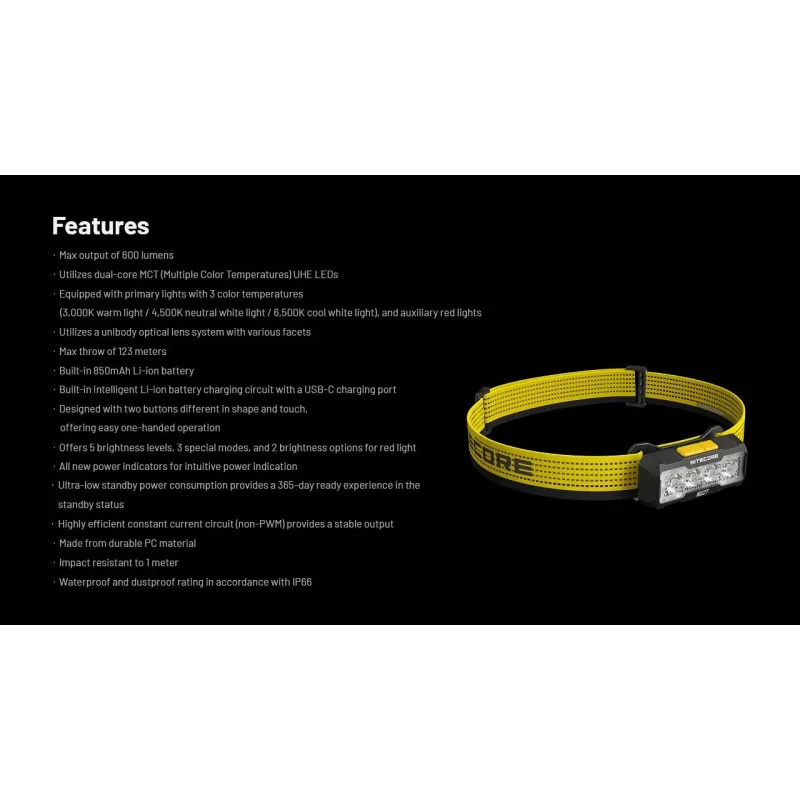 Nitecore NU27 flashlight Black, Yellow Headband flashlight LED