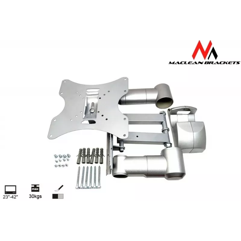 Wall mount MACLEAN MC-503A S for 23 inch–42 inch screens, tilt ±20°, VESA 75×75–200×200, 30 kg, silver