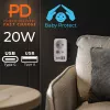 Power splitter MACLEAN MCE249 F/W — 2x mains sockets (16A + 6A) and 4x USB (2x A, 2x C PD 20W)