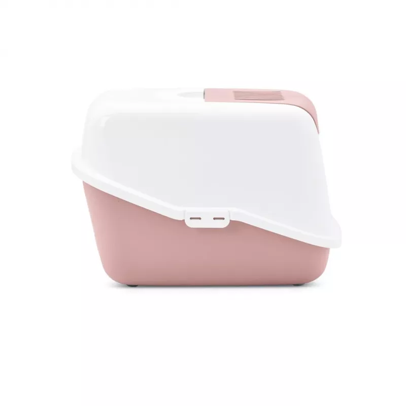 Covered cat litter box Savic Nestor White-Pink, hooded enclosed tray, 56×39×38.5 cm