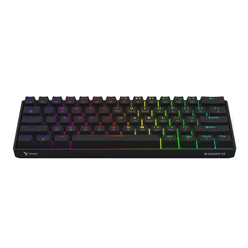 Mechanical gaming keyboard SAVIO BLACKOUT X2 PEACH — 61-key 60% QWERTY, RGB LED, hot-swap, USB Type-A/Type-C, detachable cable