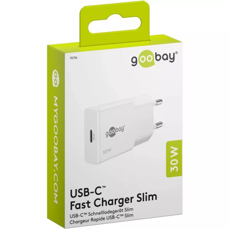 USB-C PD GaN Fast Charger Slim (30 W) (White)