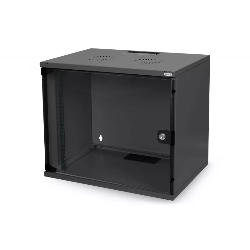 DIGITUS SOHO 7U Wall Mount Rack Cabinet 19 inch 540x400x370 mm Black Glass Door Flat-Packed