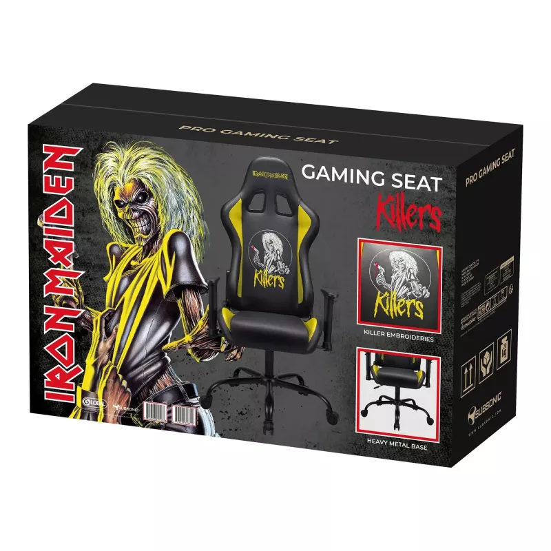 SUBSONIC Subsonic Pro Iron Maiden Killers Gaming Chair — Ergonomic High-Back PU Leather, Adjustable Height, 2D Armrests, Recline to 180°, 120 kg Capacity, Black with Red Accents